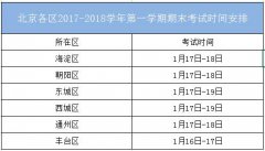 2017-2018北京各区小学期末考试时间及放假时间安排