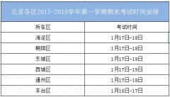 2017-2018北京各区小学期末考试时间及放假时间安排